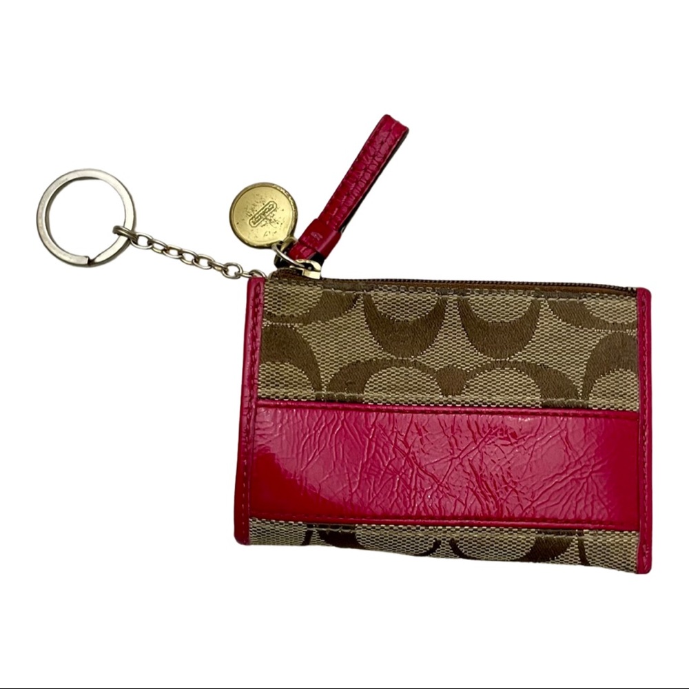PURSE AND WALLET: COACH 2-Way Signature Khaki & Pink File Bag & Keychain Wallet - Picture 9 of 11